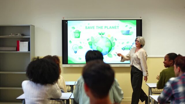 High school student answering teacher during environmental class