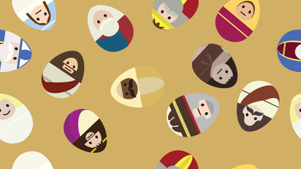 Naklejka premium Easter Egg Bible Characters Seamless Pattern Banner