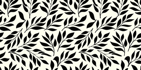 Elegant black and white floral pattern with repeating leaf motifs © Gita