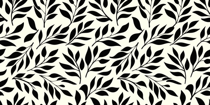 Elegant black and white floral pattern with repeating leaf motifs