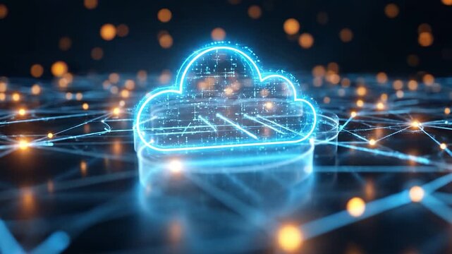 Cloud Computing Digital Data: Futuristic visualization of a glowing digital cloud symbolizing data storage and technology.