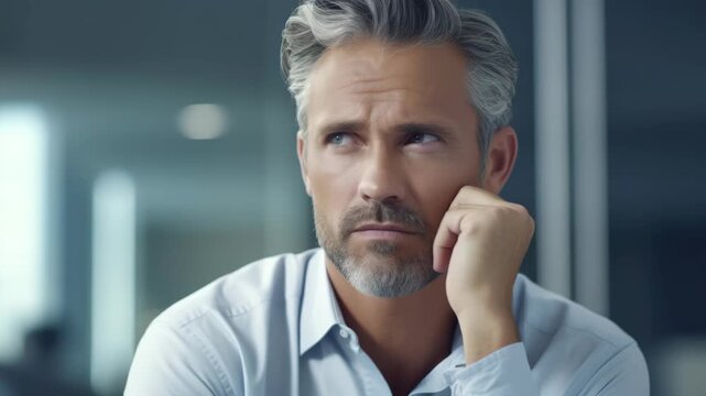 Man with beard contemplating
