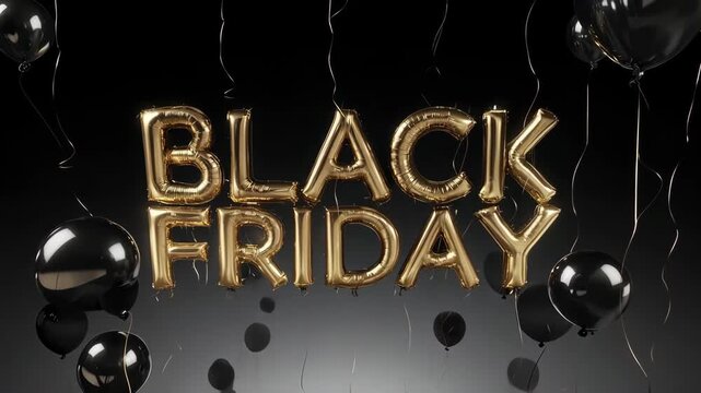 Black Friday Sale Gold Lettering with Balloons.