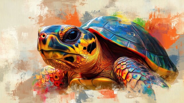Abstract, a turtle or tortoise represented through geometric shapes and contrasting colors, providing a modern and creative interpretation with unique visual impact.
