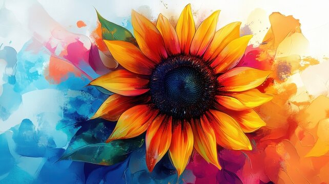 An abstract sunflower illustration, employing unconventional shapes and mixed colors to create a unique and artistic interpretation.