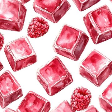 Watercolor seamless pattern of raspberry fudge, isolated on a white background, offering a creative and artistic design.