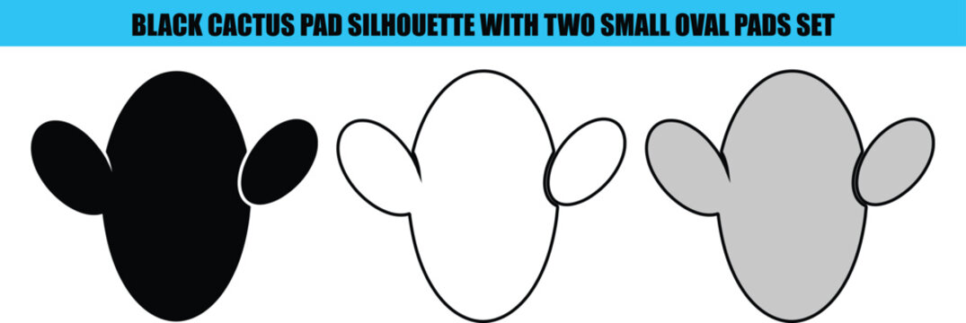 Black white gray cactus pad silhouettes set