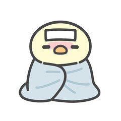 発熱して毛布にくるまるひよこの手書きイラスト　風邪・インフルエンザ © Nitomaru
