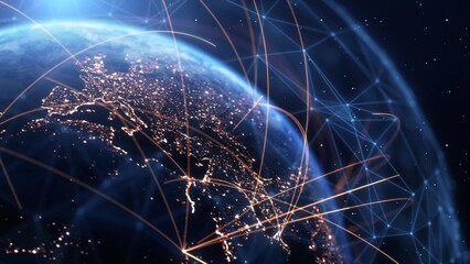 Global Connection Lines. Earth Network Data Transfer. Futuristic AI Technology, 5G, Globe Satellite Communication, Internet Connectivity, Big Data, Digital World Background Animation. Crypto Exchange © Олег Бадак
