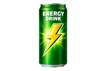 Fototapeta premium Green Energy Drink Can with Lightning Bolt – Refreshing Power Beverage Concept isolated on transparent background