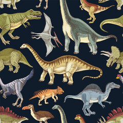 Dinosaurs hand drawn seamless pattern © Marina Gorskaya