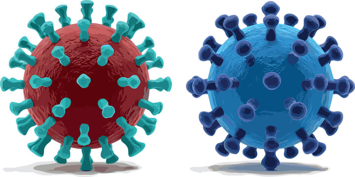 Detailed realistic virus cells in red and blue colors with 3D structure isolated on light background for medical healthcare and microbiology concept