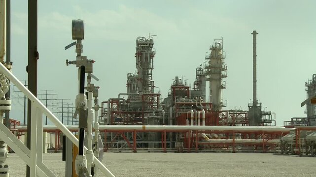 Gas pipelines and gauges inside gas plant at Asalouyeh, Iran. Asalouyeh is the onshore location for the phased development of Iranian part of Pars gas field, the largest gas field in the world