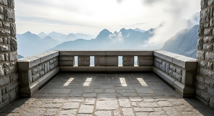 Fototapeta premium Balcony view of majestic mountain range under a cloudy sky offering a sense of adventure and tranquility
