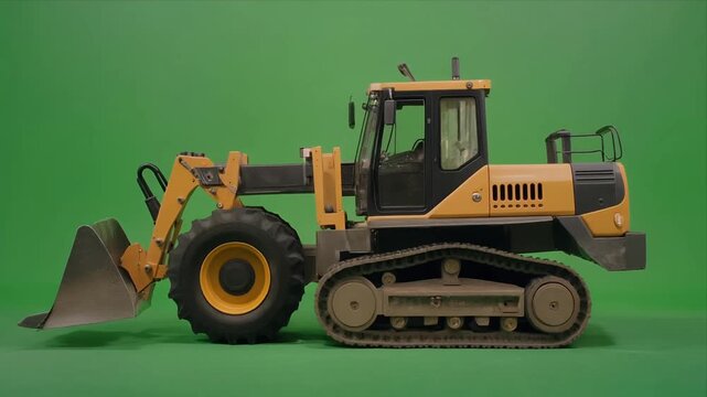 Tracked loader side profile against green background rotation.