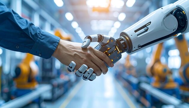 Human and Robot Handshake in Modern Factory Setting.