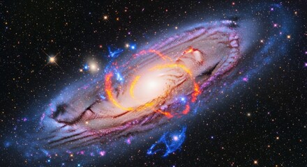 Obraz premium Vibrant Spiral Galaxy with Brilliant Supernova Explosion Illuminating Deep Space