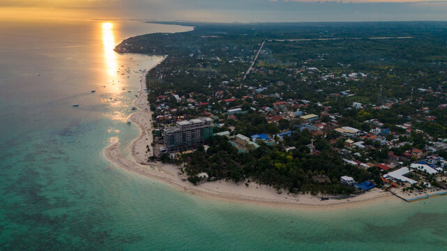 sunset aerial drone view of Bantayan Island, Cebu, Philippines travel destination