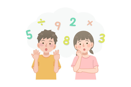 算数の勉強をする小学生の男の子と女の子