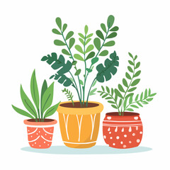 Fototapeta premium Potted house plants naive hand drawn vector illustration