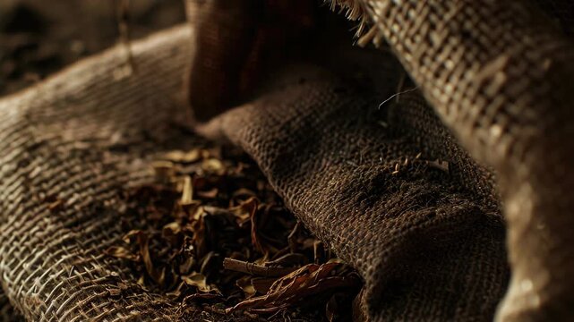 Close-up of herbs or spices in a cloth sachet
