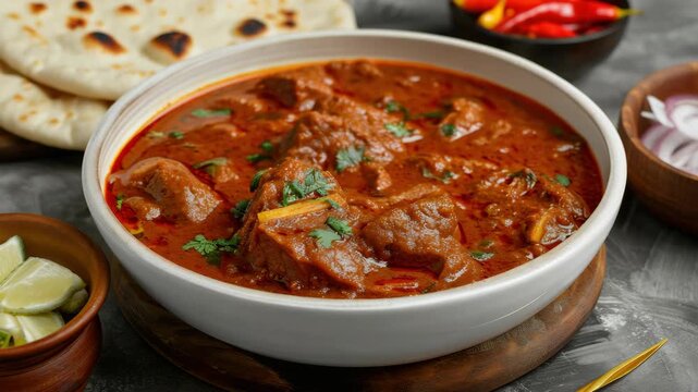 Indian Cuisine: Beef Curry with Chili Sauce and Spices