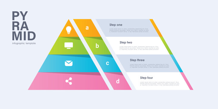 4 levels pyramid infographic template for business hierarchy, priority and data visualization. Presentation, banner and plan