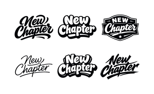 New Chapter. Set lettering. harmonious lettering variations of the same emblematic concept, each with different artistic interpretation (Bold hand-lettering