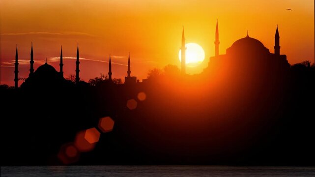 Iconic Istanbul Old Town silhouette during sunset