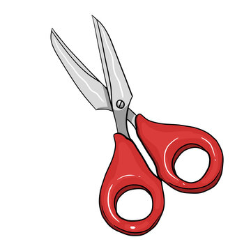 Hand-drawn red scissors isolated on transparent background. office and school stationery