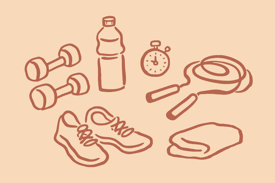 Fitness workout doodle icon set vector illustration