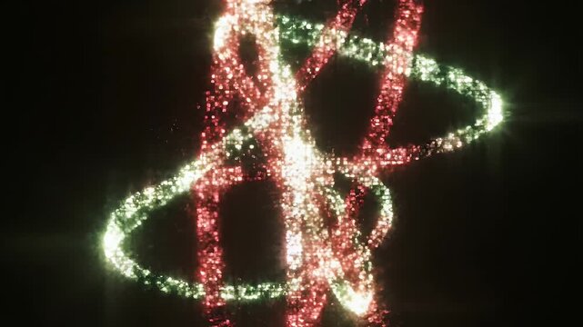 A dark abstract of glowing red, green, and white pixelated lights with a blurred focus