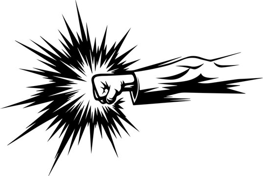 Vector illustration of fist punching through explosion