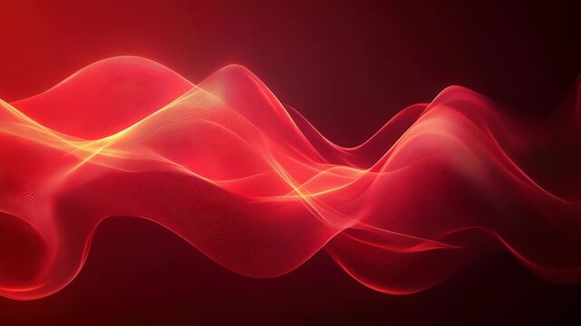 A vibrant, abstract digital art piece. Featuring flowing, red-toned wave forms against a dark background