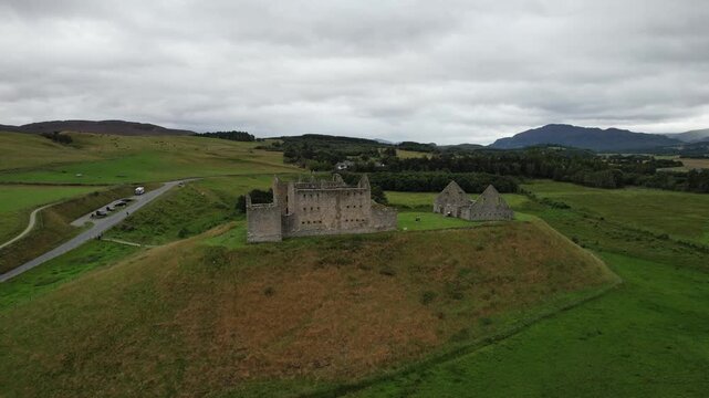 Ruthven barracks in Scotland from drone perspective - medieval castle for soldiers