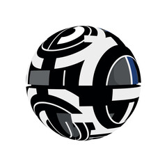 Fototapeta premium geometric abstract sphere with hard texture highlights abstract semicircles lines and geometric blocks symbolizing strength and durability black and white