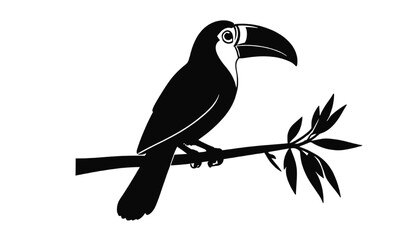 Fototapeta premium minimal toucan bird silhouette perched on branch representing tropical wildlife exotic nature and simple jungle illustration