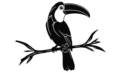 Fototapeta premium detailed toucan bird silhouette perched on branch representing tropical wildlife exotic nature and jungle illustration isolated design