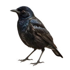 Obraz premium Shiny black bird stands on a white background in a studio shot