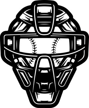Vector illustration of baseball catcher mask with ball