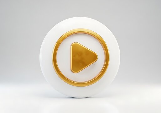 A white and gold play button on a white background