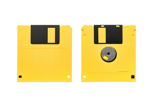 Yellow floppy disk front back view