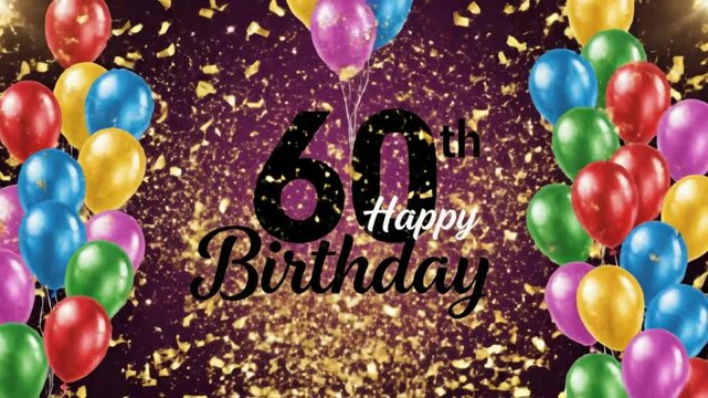 Vibrant balloons celebrate 60th birthday with confetti in evening