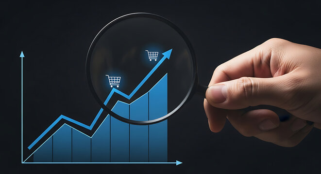 E commerce growth analysis Magnifying online shopping trends visualizing sales increase