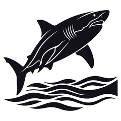 Obraz premium Great White Shark Vector Illustration Leaping Over Ocean Waves in Minimalist High Contrast Style