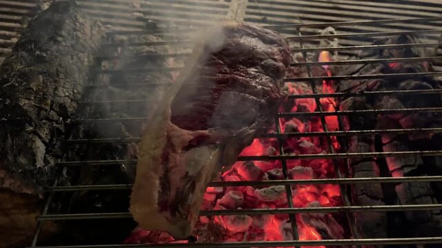 Juicy Entrecote Steak Grilling on BBQ