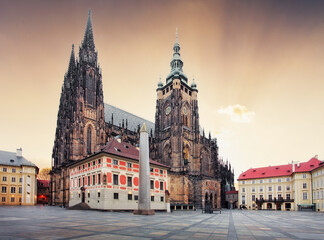 Saint Vitus Cathedral in Prague, Czech Republic. Empty square in Praque Castle