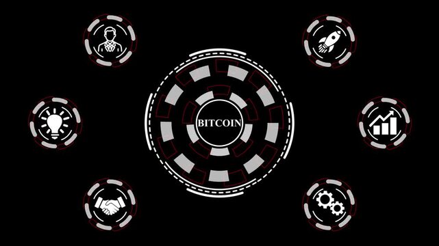 Bitcoin cryptocurrency growth stock market trading financial HD technology concept. a futuristic holographic advanced HUD circle platform Business,4k Technology network