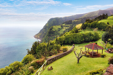 Sao Miguel, Azores, Portugal - Garden of the Miradouro of Ponta do Sossego on the island of Sao Miguel in the Azores archipelago