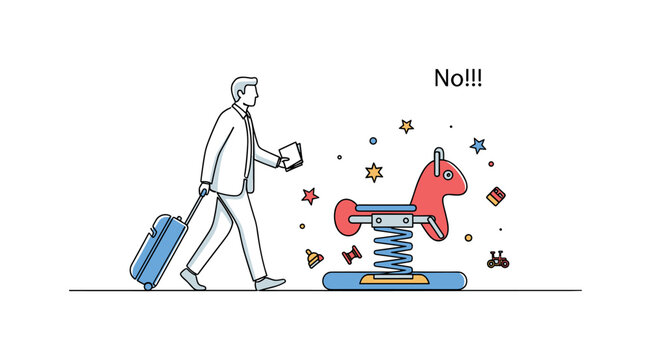 Corporate Traveler Walking. Minimalistic one-line drawing professional walking with suitcase and briefcase toward office or meeting venue, continuous single